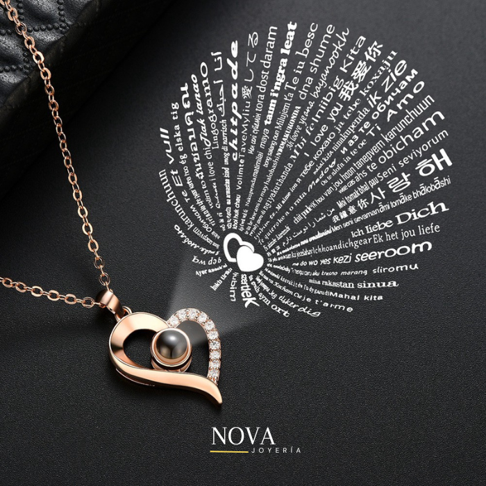 Collar te amo en 100 Idiomas | Baño de Oro Rosa + Caja de Regalo Gratis✨