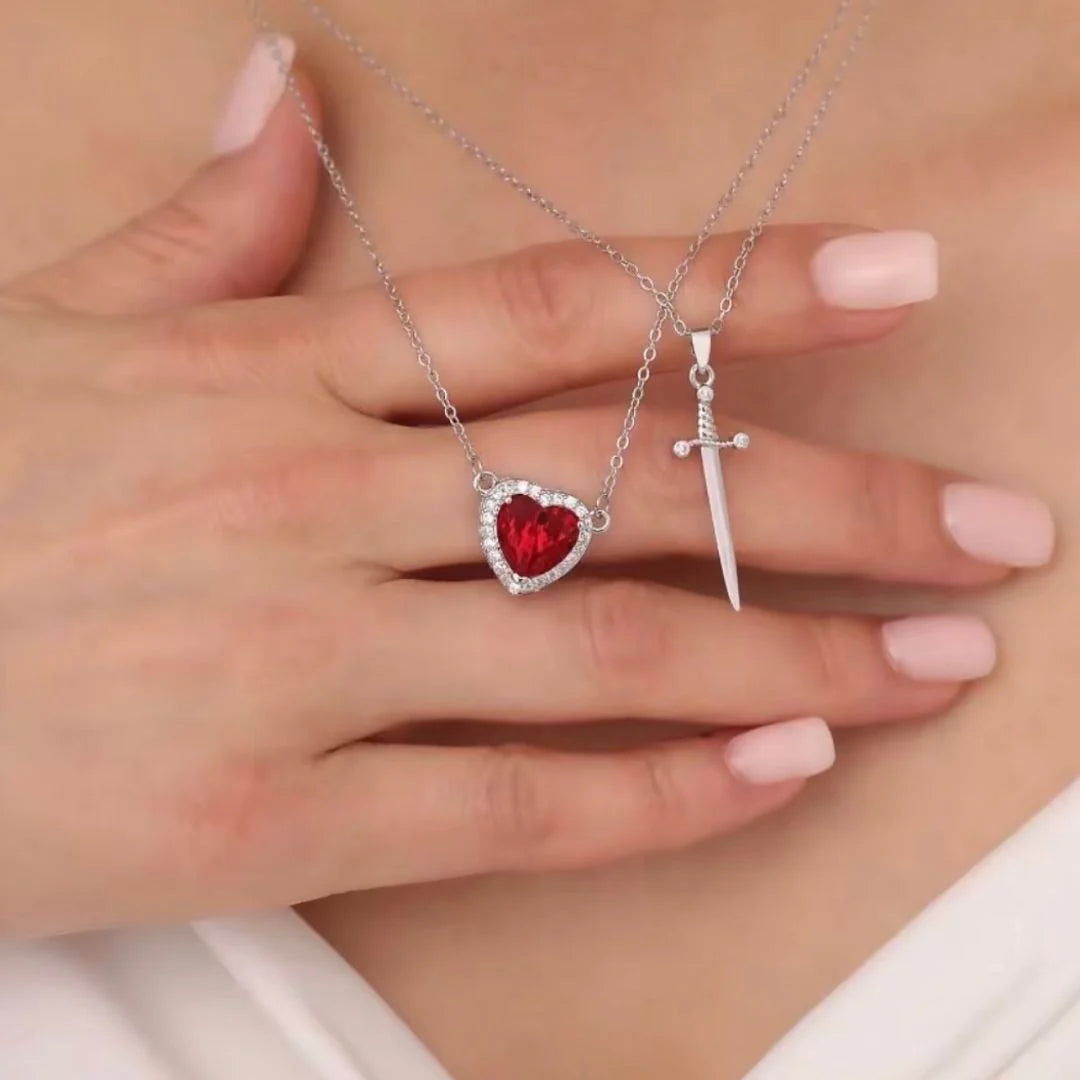 Collar Espada Corazon Pareja + + Caja Premium Gratis