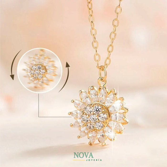 Collar Girasol Rotatorio | Baño en Oro + Estuche CORAZON Gratis✨