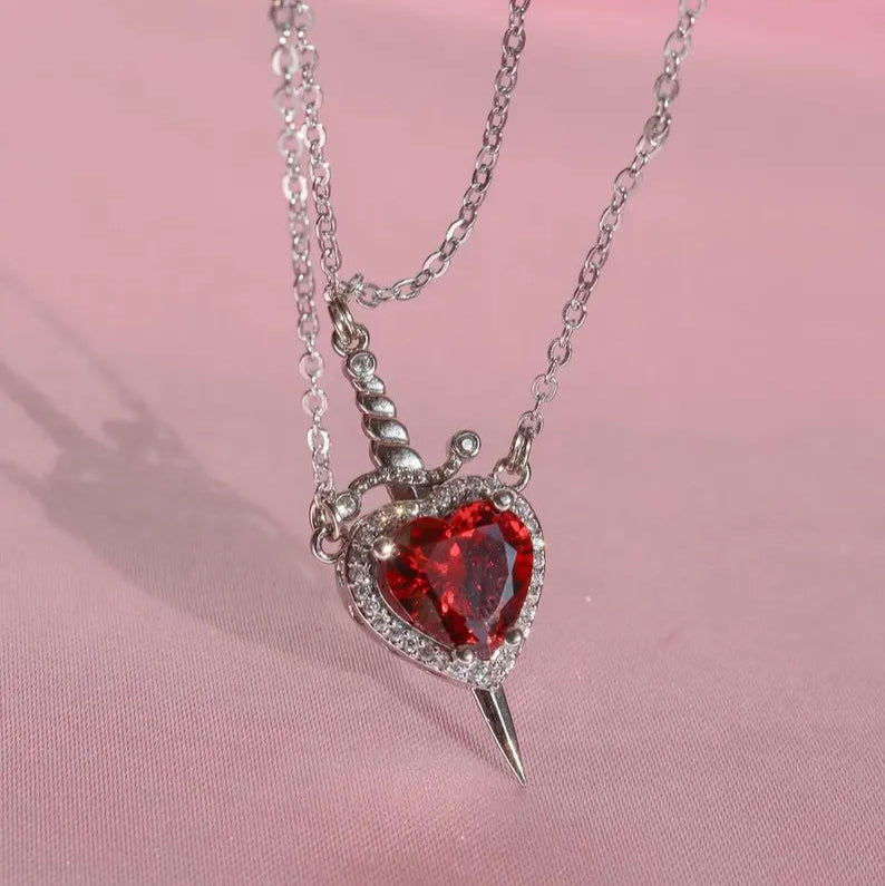 Collar Espada Corazon Pareja + + Caja Premium Gratis