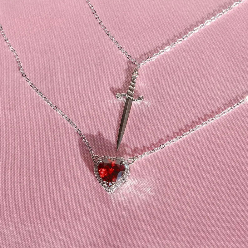 Collar Espada Corazon Pareja + + Caja Premium Gratis