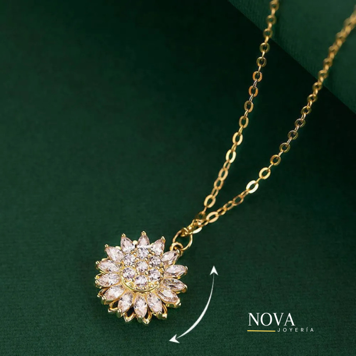 Collar Girasol Rotatorio | Baño en Oro + Estuche CORAZON Gratis✨