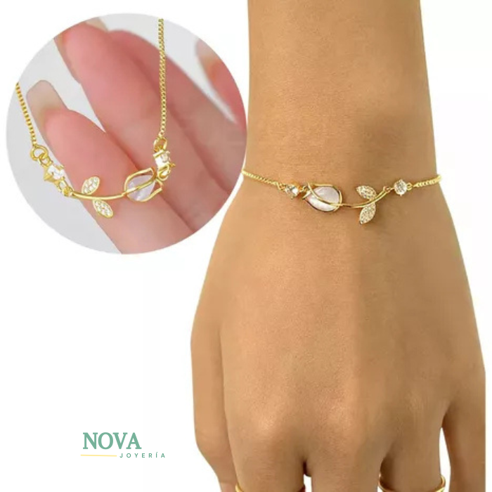 Pulsera Tulipán bañado | Baño de Oro + Caja de Regalo Gratis✨
