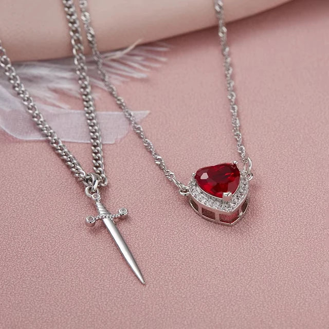 Collar Espada Corazon Pareja + + Caja Premium Gratis