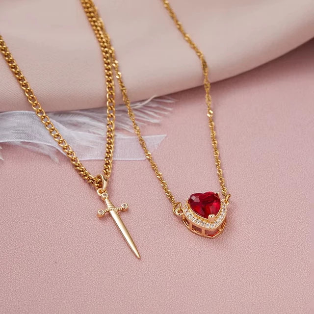 Collar Espada Corazon Pareja + + Caja Premium Gratis