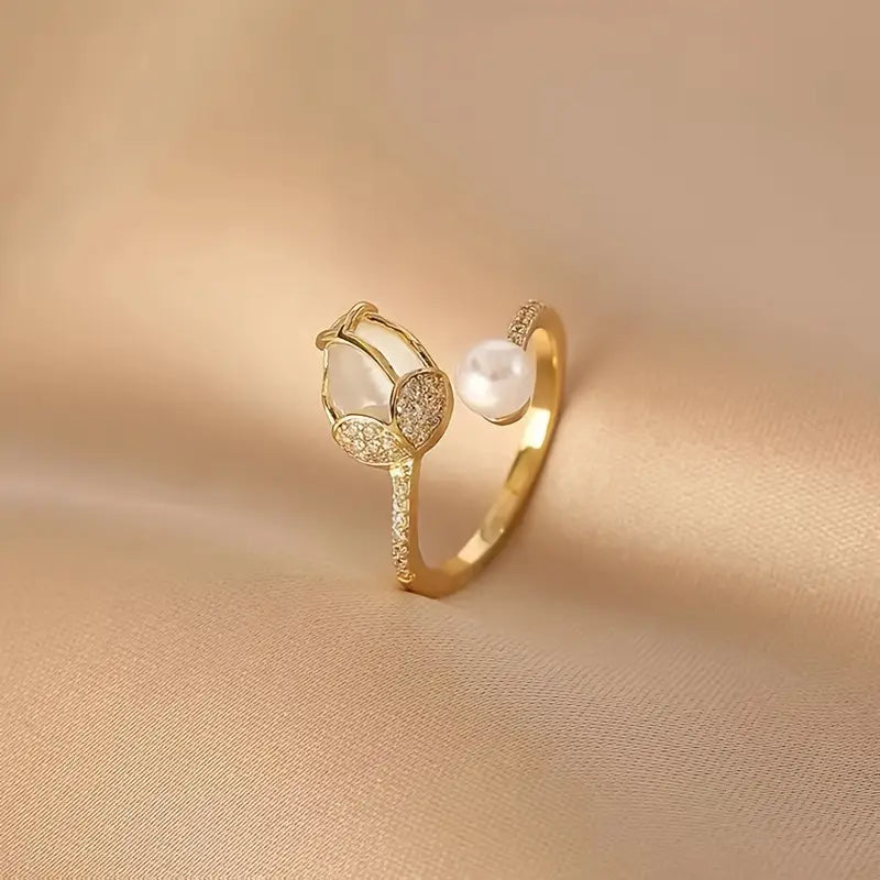 Anillo Tulipan Brillante | Baño de Oro + Caja Gratis✨
