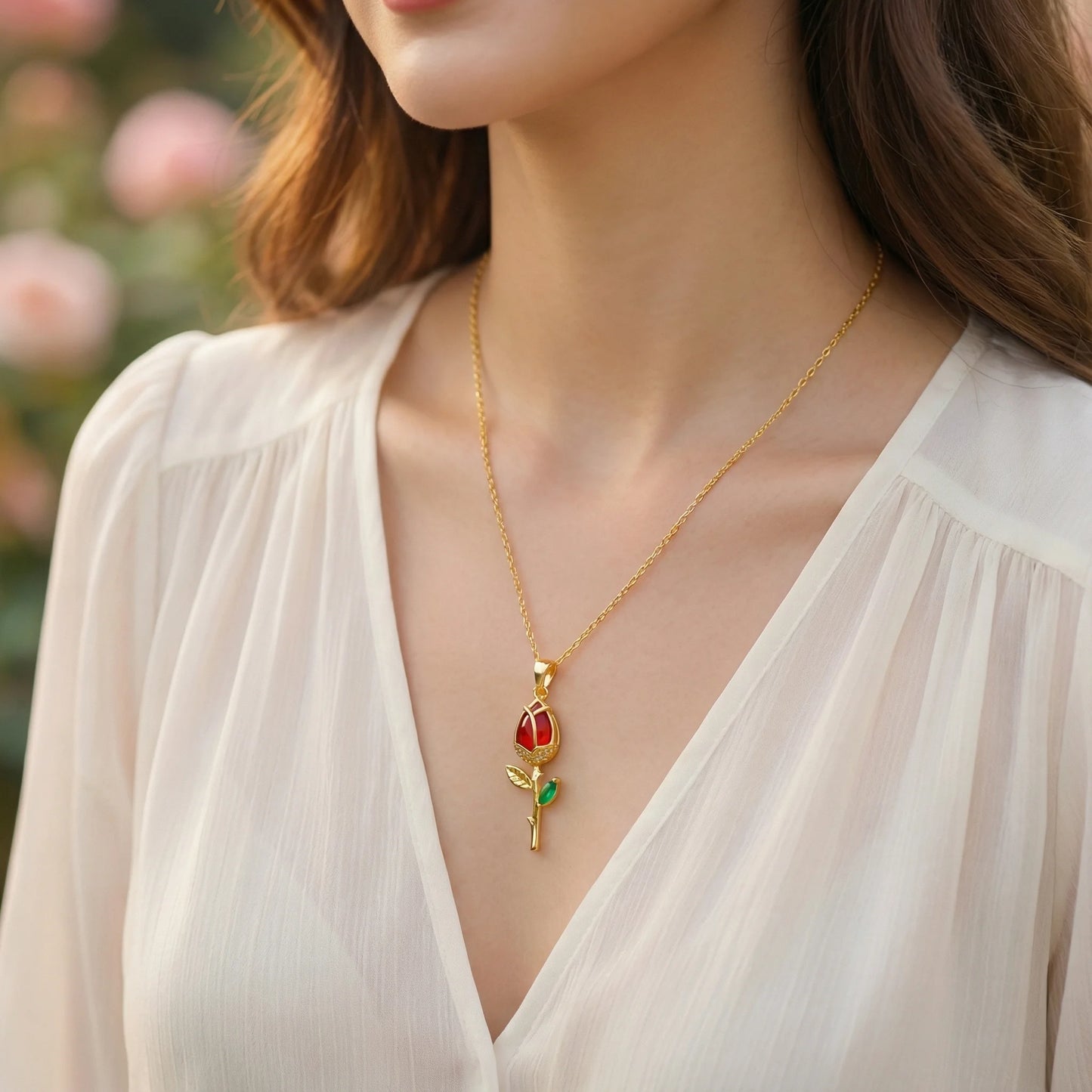 Collar tulipan rojo + Estuche de cuero azul gratis