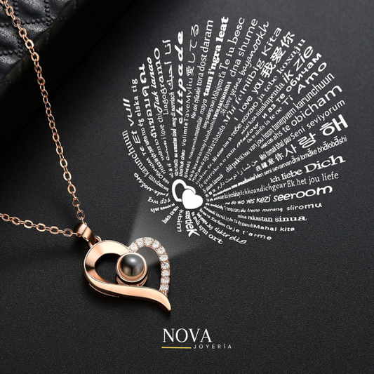 Collar te amo en 100 Idiomas | Baño de Oro Rosa + Caja de Regalo Gratis✨