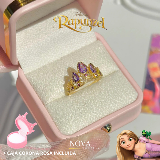 Anillo Rapunzel | Baño de Oro + Empaque de corona rosa ✨