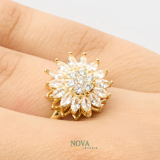 Anillo Girasol Giratorio | Baño de Oro + Caja Gratis✨