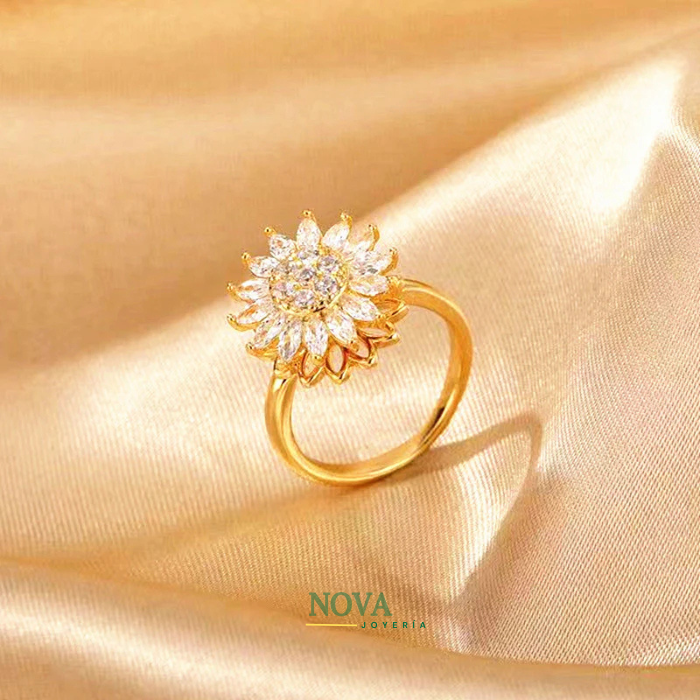 Anillo Girasol Giratorio | Baño de Oro + Caja Gratis✨