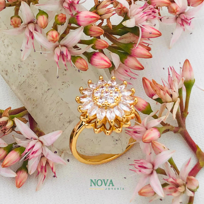 Anillo Girasol Giratorio | Baño de Oro + Caja Gratis✨
