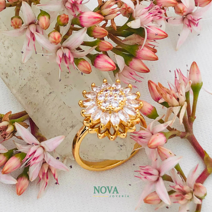 Anillo Girasol Giratorio | Baño de Oro + Caja Gratis✨