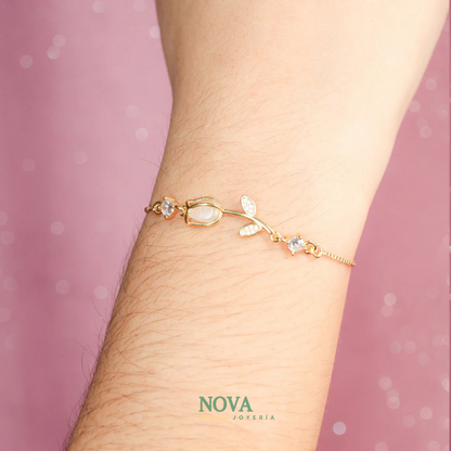 Pulsera Tulipán bañado | Baño de Oro + Caja de Regalo Gratis✨
