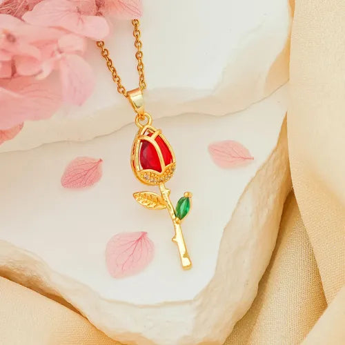 Collar tulipan rojo + Estuche de cuero azul gratis