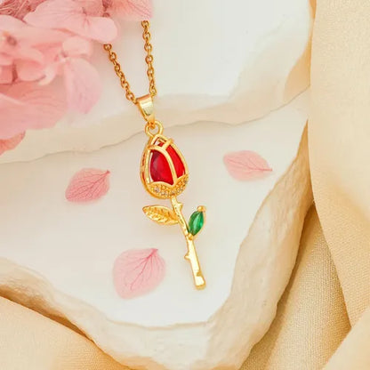 Collar tulipan rojo + Estuche de cuero azul gratis