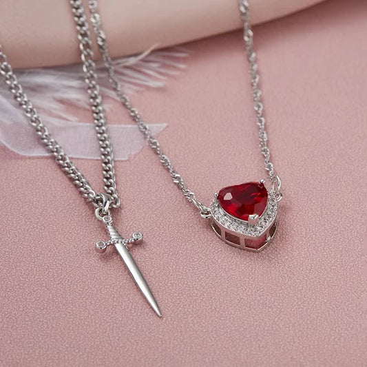 Collar Espada Corazon Pareja + + Caja Premium Gratis