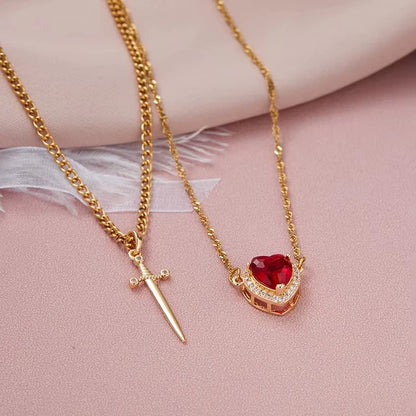 Collar Espada Corazon Pareja + + Caja Premium Gratis