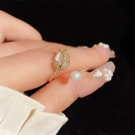 Anillo Tulipan Brillante | Baño de Oro + Caja Gratis✨