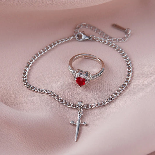 Pulsera y Anillo Espada Corazon+ + Caja Premium Gratis