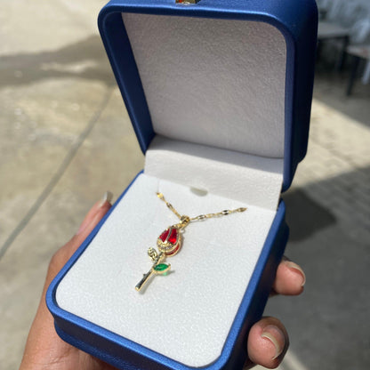 Collar tulipan rojo + Estuche de cuero azul gratis