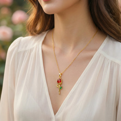 Collar tulipan rojo + Estuche de cuero azul gratis